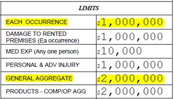 General Liability Insurance Each Occurrence